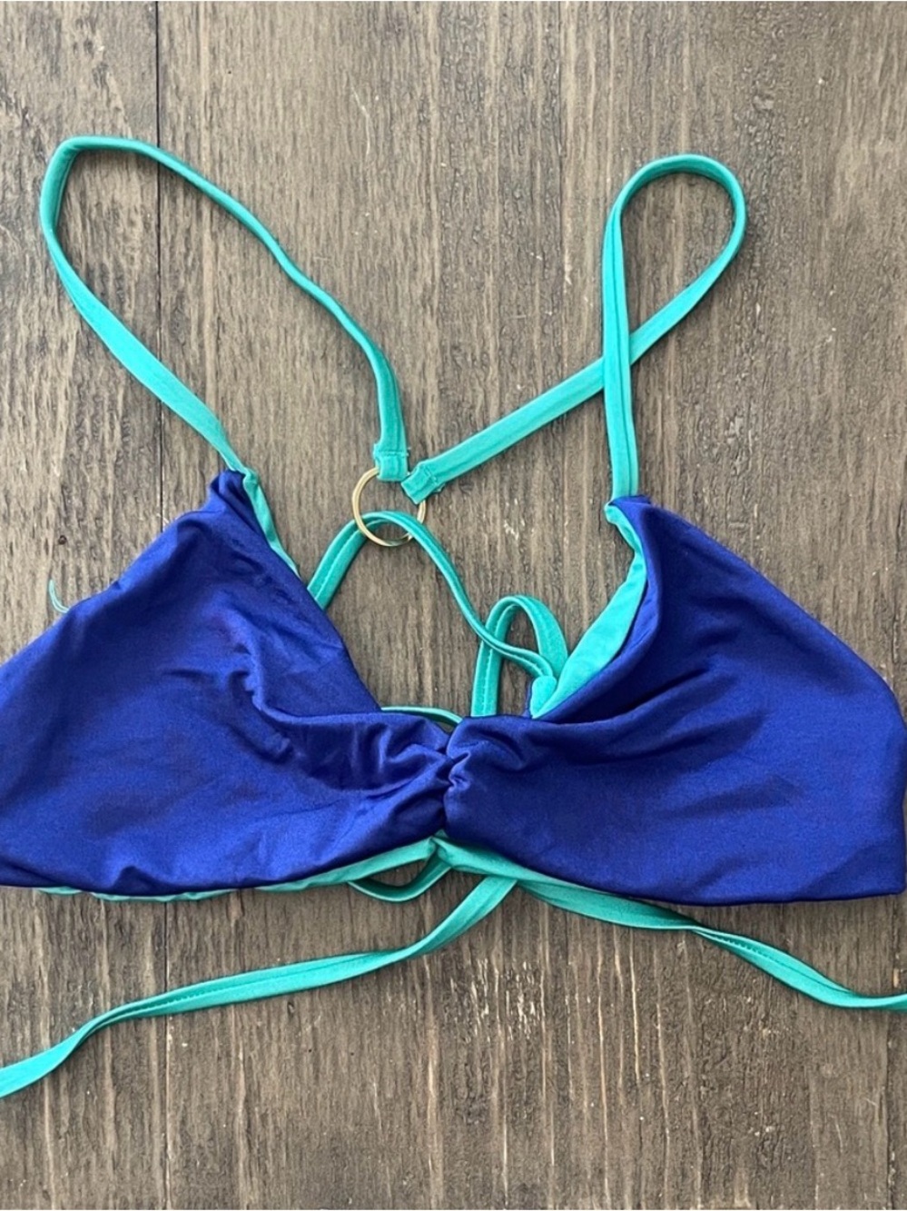 Beach Bunny reversible Blue and Teal Triangle Swim Top